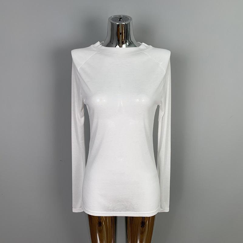 

Горячая распродажа 2024 года, новые весенние летние базовые топы с длинным рукавом, свободные тонкие сексуальные синие футболки для женщин, модные однотонные хлопковые футболки для женщин one size белый