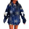 Ladies' Christmas Printed Bow Long Sleeved Loose Fitting Headband With Rope Hooded Sweatshirt Top