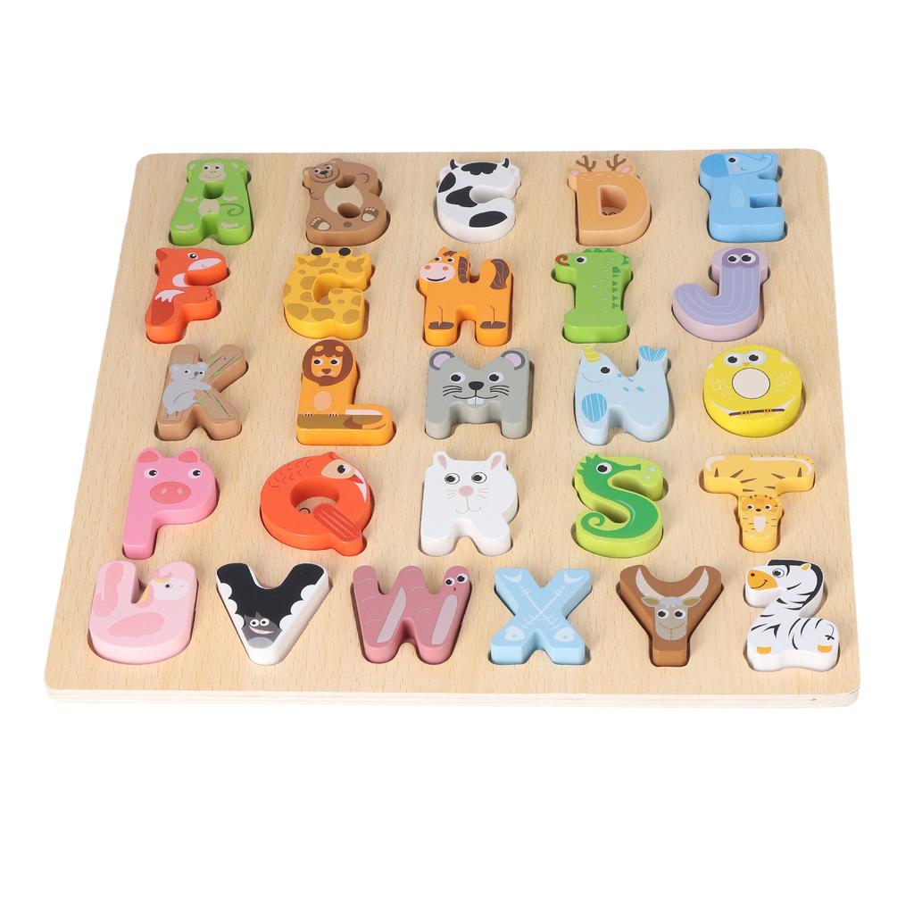 Dřevěná abeceda Puzzle hračky Kreslený zvířecí vzor Rozpoznávání písmen Puzzle Vzdělávací hračky