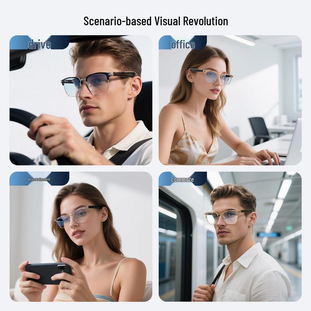 Bluetooth AI Smart Glasses with Metal Spring Hinges for Music & Calls - Black Wireless Technology