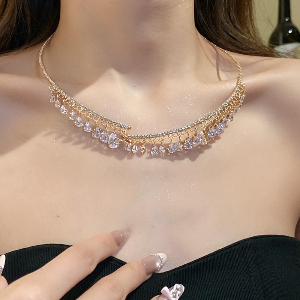 Elegant Bridal Tassel Necklaces Shining Neck Chain Choker Water Drop Rhinestone Jewelry Wedding