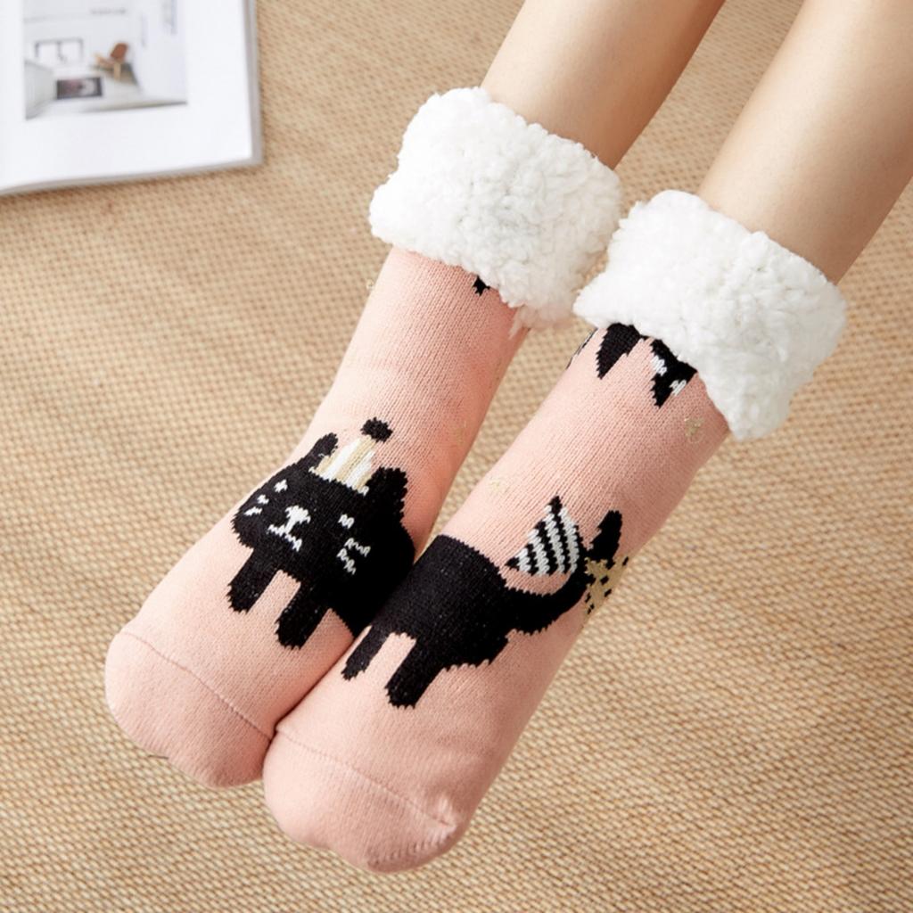 Christmas Floor Socks For Women, Winter Fleece-lined Postpartum Carpet Socks, Sleep Home Snow Socks