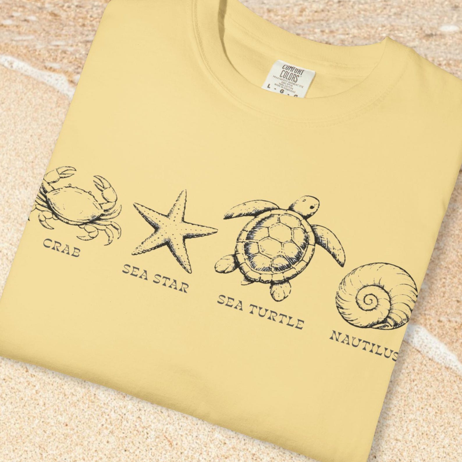 Comfort Colors Sea Life Shirt, Marine Life Shirt, Sea Turtle Tee, Crab Tee, Nautilus T shirt, Ocean Lover Tee, Coastal Field Guide Tee Gift 3XL