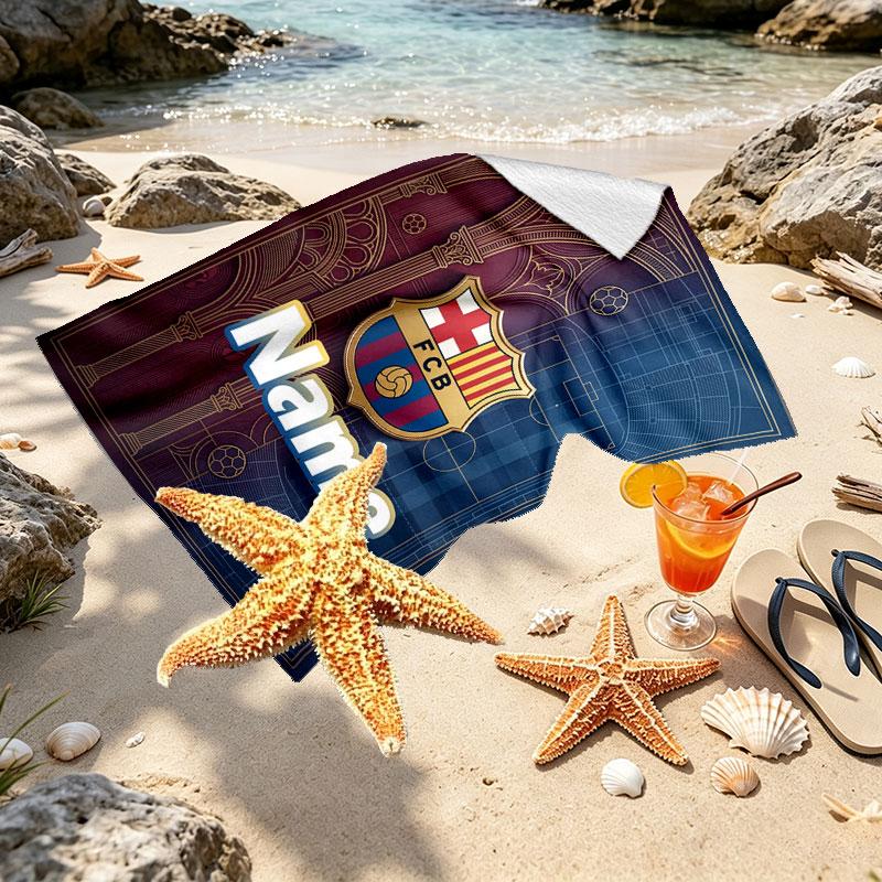 Personalisierter Strandtuch mit individuellem Namen, FC Barcelona Druck, für Reise, Camping, Strandparty, Heimdekoration, Geburtstagsgeschenk für Familie & Freunde