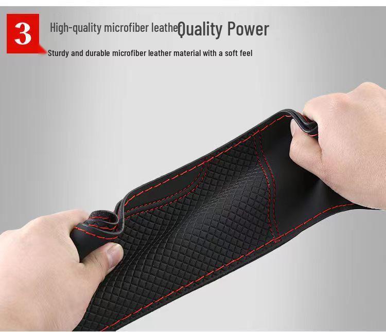 Hand-Stitched Genuine Leather 3D Embossed Universal Steering Wheel Cover - Wear-Resistant, Non-Slip, All-Season Microfiber.