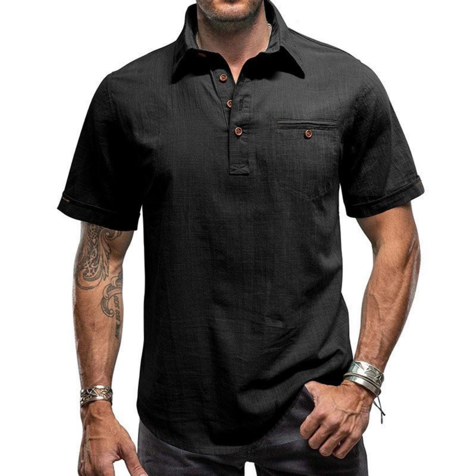 

Men s Lapel Button Shirt, Men s Pocket Fashion Short,sleeved Shirt Top L чорний