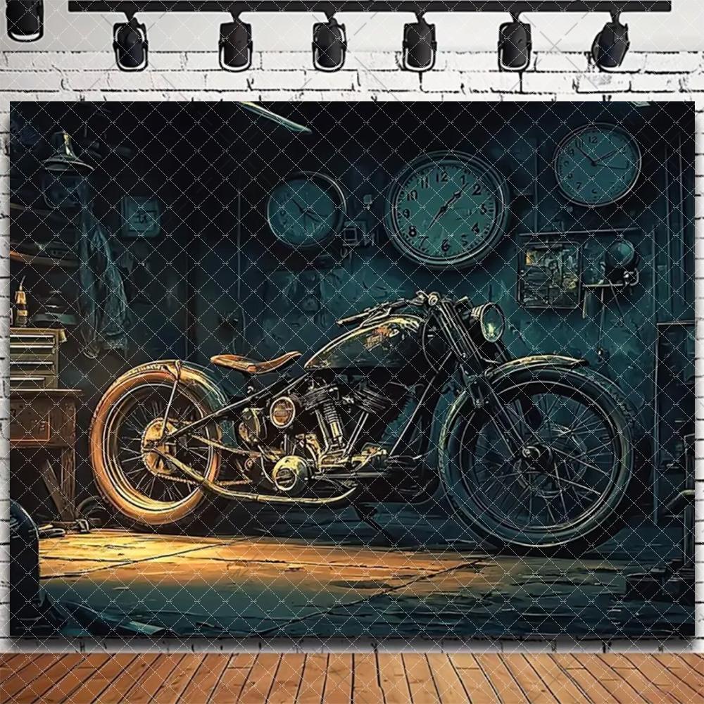 Retro Motorcycle Garage Workshop Theme Backdrop Vintage Hot Car Garage Party Decorations Nostalgic Photography Background Gifts2657