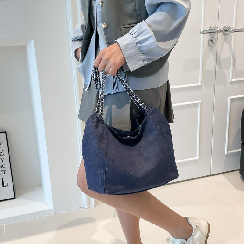 Denimväska dam stor kapacitet ny höstmode kedja axelväska tygväska textur toteväska