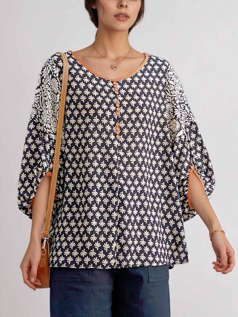2026 Women's Batwing Sleeve Chiffon Top: Slimming, Belly-Hiding Spring/Autumn Shirt