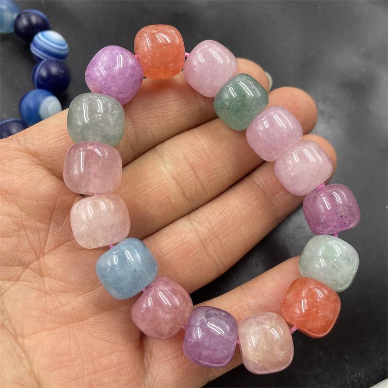 Elegant Jade 14mm Matte Frosted Blue Agate Bracelet with Silk Thread and Round Beads - Colorful Vintage Style