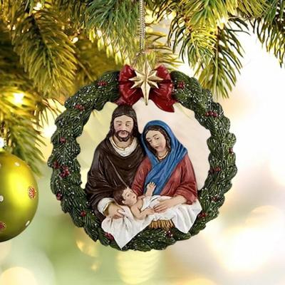 Noel İsa'nın Doğuşu Akrilik Asılı Dekorasyon Kordon ile Tatil Festivali Hollow Yuvarlak Noel Ağacı İsa'nın Doğuşu Kolye Parti Malzemeleri Hediye