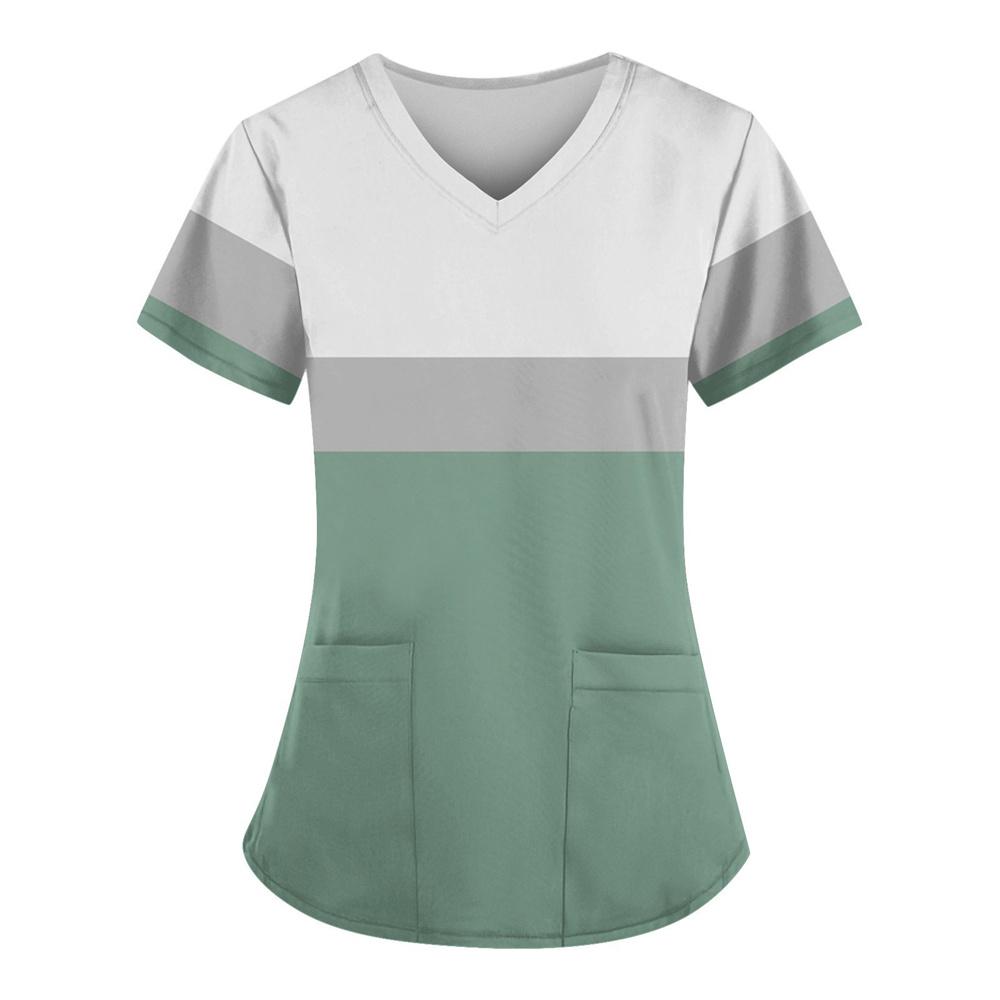 Scrubs for Women Trendy Medical Nursing Workwear Summer Short Sleeve V Neck Uniforms Cute Casual Scrub Tops with Pockets 2025