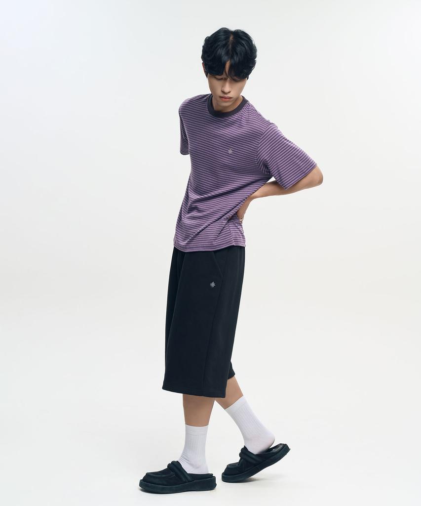 SLOW RECORD HOUSE Striped Short Sleeve T-Shirt_Purple