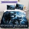 Custom Name Wolf Pack Moonlit Forest Bedding,Quilt Set Quilt Cover Pillowcase Home Birthday Gift(1 * Duvet Cover + 2 * Pillowcase, Without Core)_lx