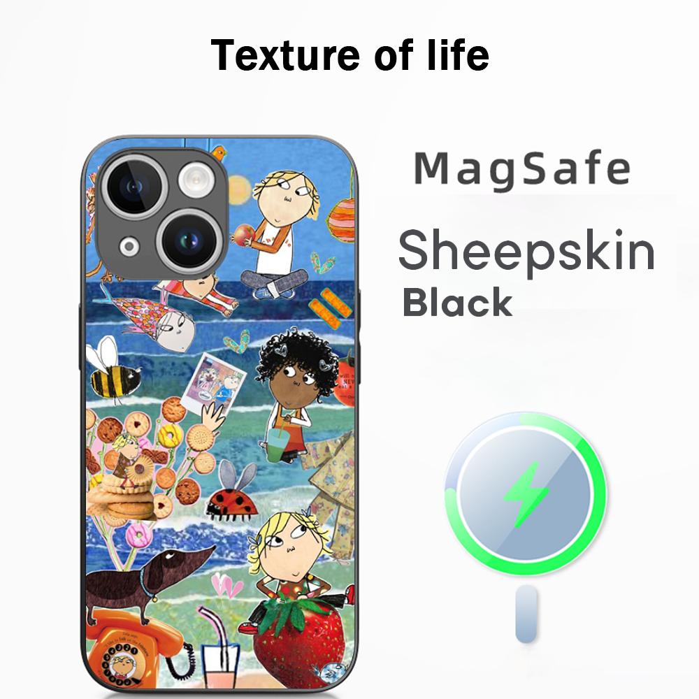 

Charlie lola cartoon cute pattern desgin Phone Case For iPhone 16 15 14 13 12 11 Plus Pro Max High-end Luxury Magsafe Sheepskin iPhone 16