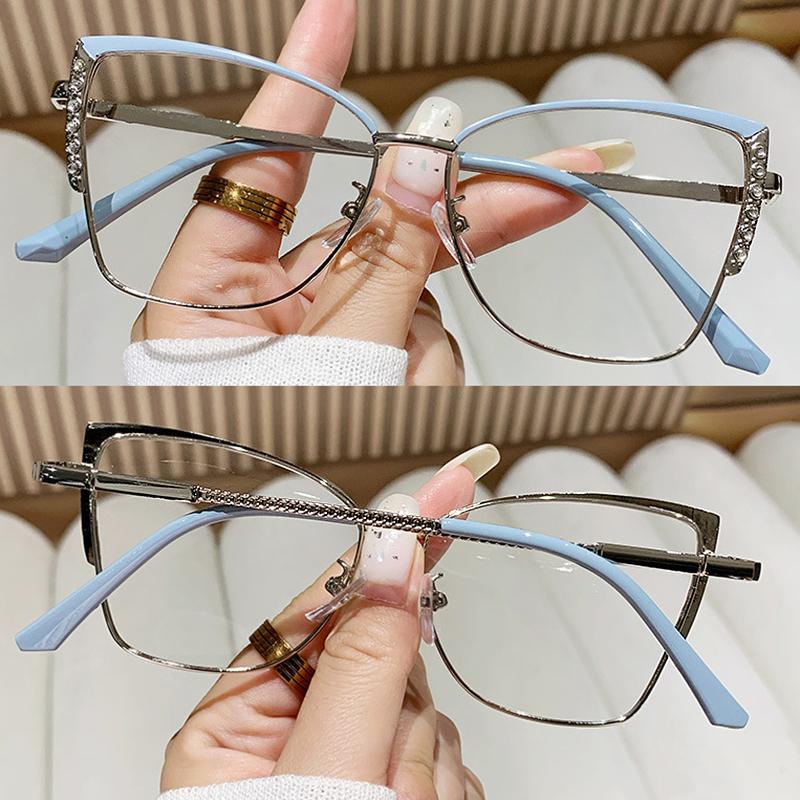 Fashion Women Men Rhinestone Anti-Blue Light Glasses Ultra Light Cat Eye Small Frame Optical Eyeglasses Office Computer Glasses