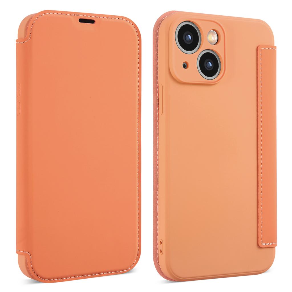 For iPhone 15 Card Holder Kickstand Liquid Silicone Bump Proof Protective Case Skin-touch Phone Cover