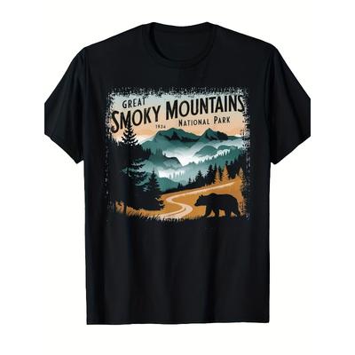 European Size Great Smoky Mountains National Park T-Shirt for Women-Retro Bear Graphic Tee,Comfortable Casual Short Sleeve with Smoky Mountains Design