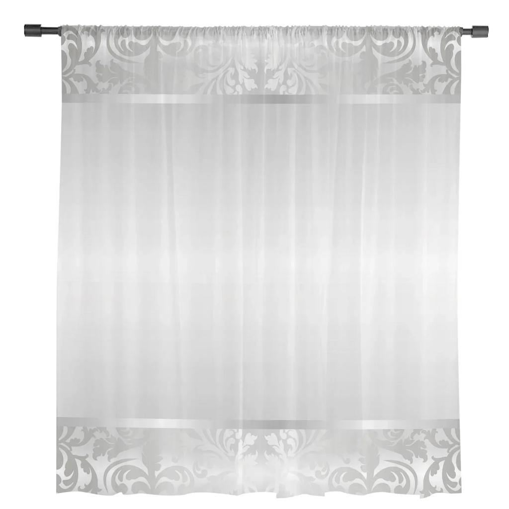 Silver Plant Flower European Style Tulle Sheer Curtains for Living Room Decor Window Curtain for Bedroom Voile Organza Drapes