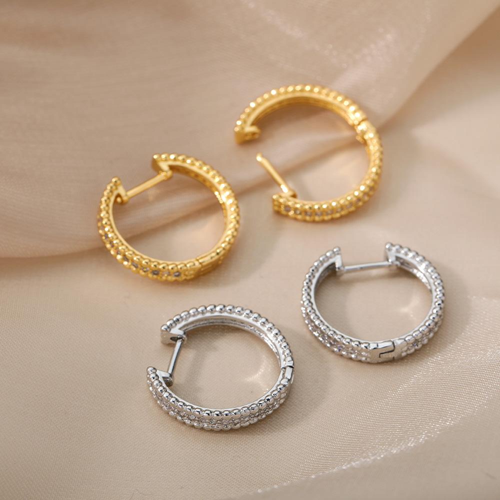 Gold Round Hoop Earrings For Women Stainless Steel Trendy Wedding Jewelry Couple Band