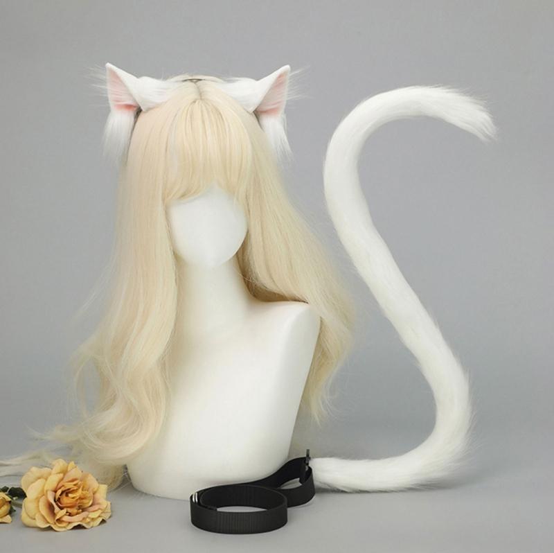 Cats Costume Accessories Cats Ear Headband Plush Tail Anime Cosplay Outfit for Women Masquerade Halloween Role Play