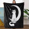 Black White Cat Moon Theme Flannel Blanket Soft Hd Digital Print All Season Comfortable For Home Decor Gift