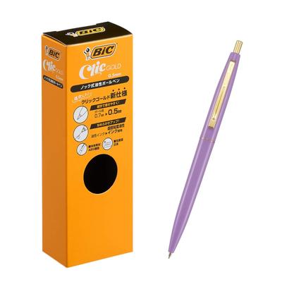 Bic Japan Bic Click Gold Kugelschreiber Lavendel CFCGLAV05BLKJ Stift, 0,5, Ölbasis, Schwarz, Sanft, Schaft, 12er-Set,