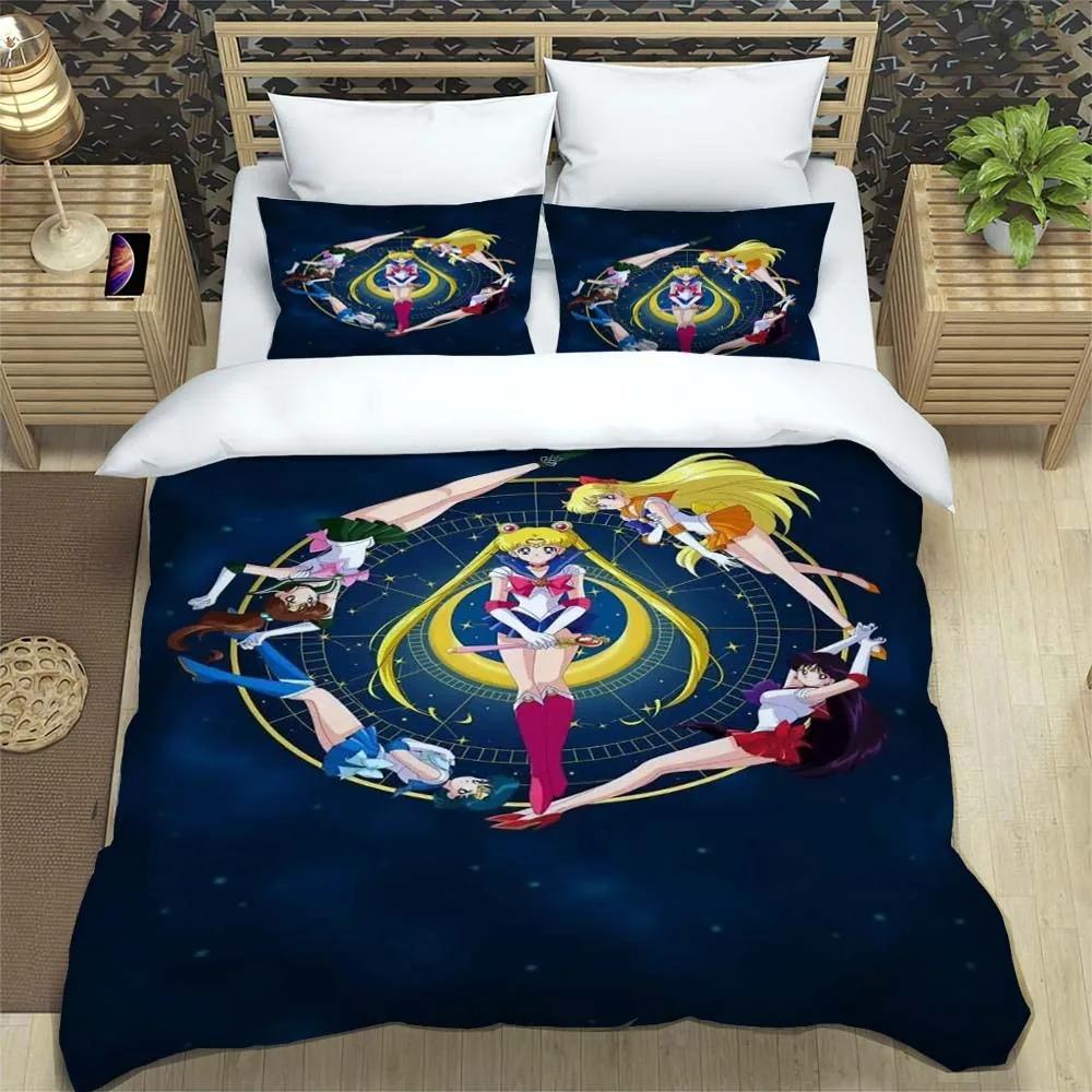 New Kawaii Sailor Moon Duvet Cover Pillowcase Bedding Set Adult Boy Bedroom Decoration Children Gift Single Double Large Size