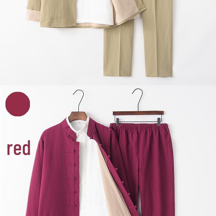 Men's Chinese Tang Suit: Cotton Linen Three-Piece Set with Stand Collar - Zen Meditation Outfit for Spring and Autumn