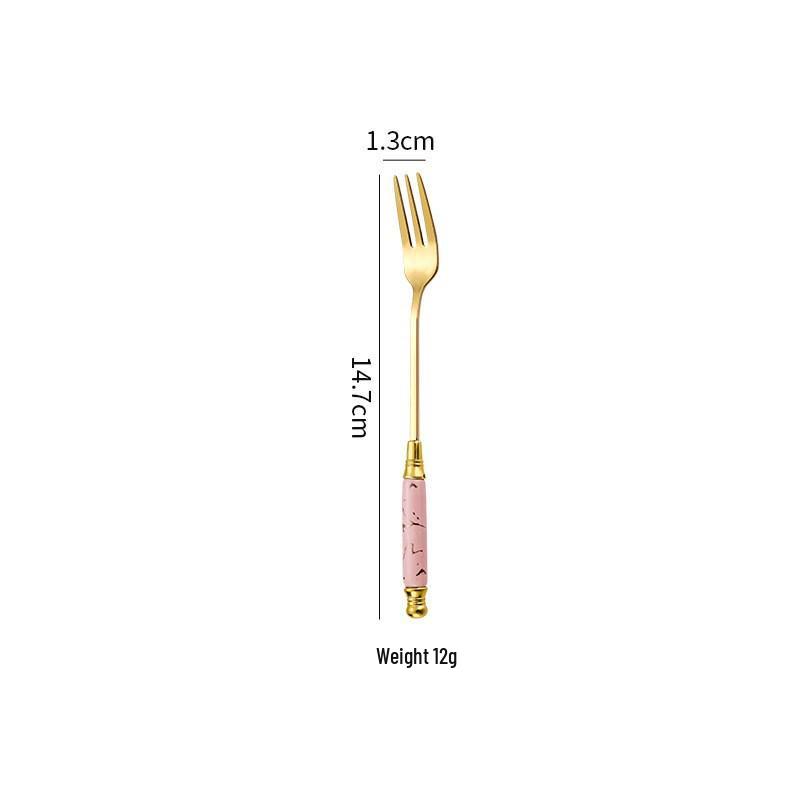 Emerald Marble Pattern 5-Piece Cutlery Set: Stainless Steel Knife, Fork, Spoon with Ceramic Handles