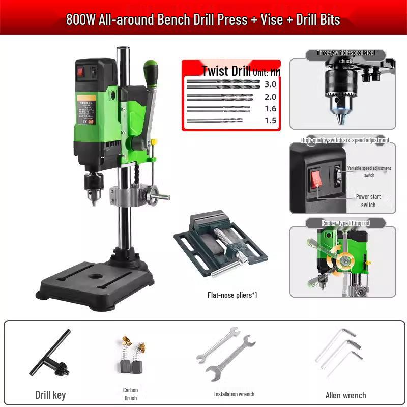 220V Industrial-Grade Mini High-Power Precision Bench Drill for Household and Multi-Functional Use