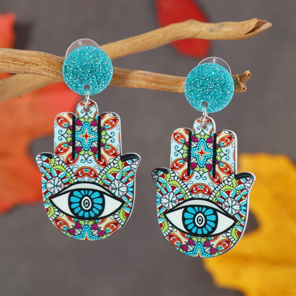 Bohemian Ethnic Style Evil Eye Acrylic Earrings: Trendy European & American Palm Round Design