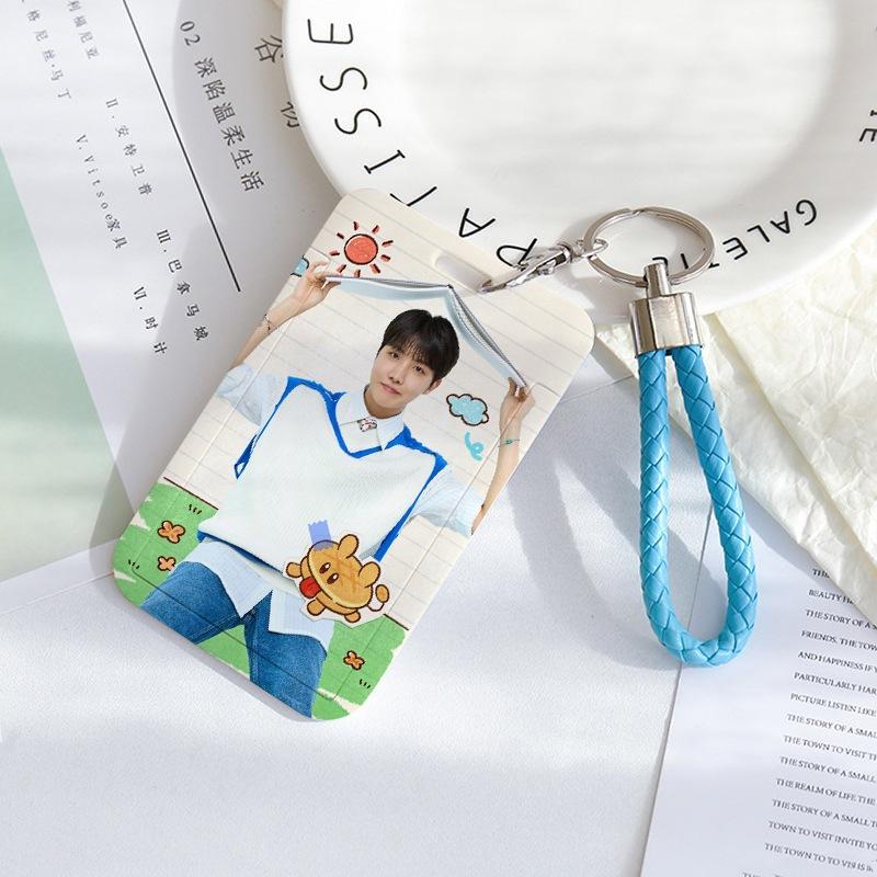 BTS Sliding Photocard Holder, Protective ID Badge Card Case with Braided Keychain Strap, Student Campus Bus Meal Card Protector Merch for ARMY