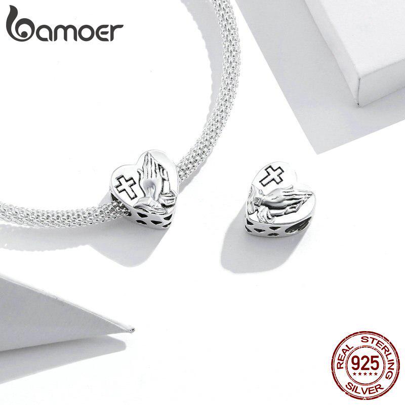 Bamoer Oxidized Retro Pray For Love Charm Fit Original Bracelets & Bangle 925 Sterling Silver Fine Jewelry