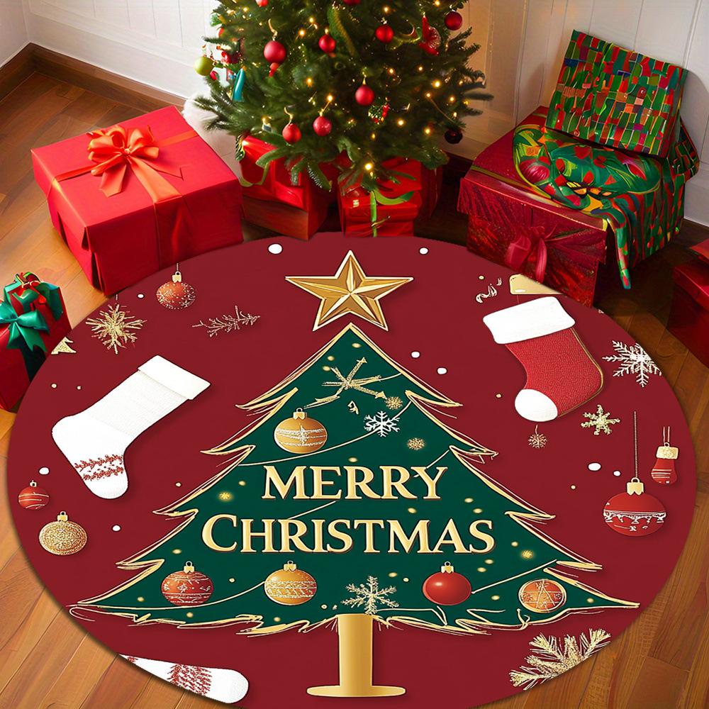 Christmas Gift Theme Round Rug Living Room Sofa Chair Rug Home Decor Bedroom Bedside Soft Rug Lounge Room Nonslip Floor Mat