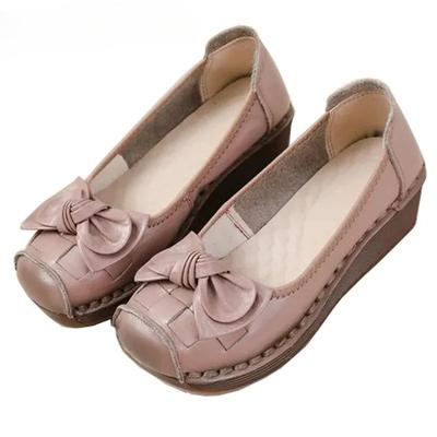 Nouveaux Mocassins Rétro Cuir de Vache Femme Nœud Luxe Ballerines Dames Créateur Chaussures Décolletées Mocassins Femme Compensées