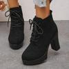 Lace-up High-heeled Boots Plus Size Thick Heels 2025 Winter New Fashion Boots for Women