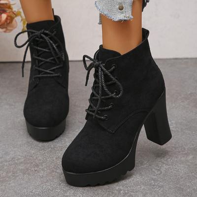 Schnürstiefel mit hohen Absätzen Übergröße Dicke Absätze 2025 Winter Neue Mode Stiefel für Damen