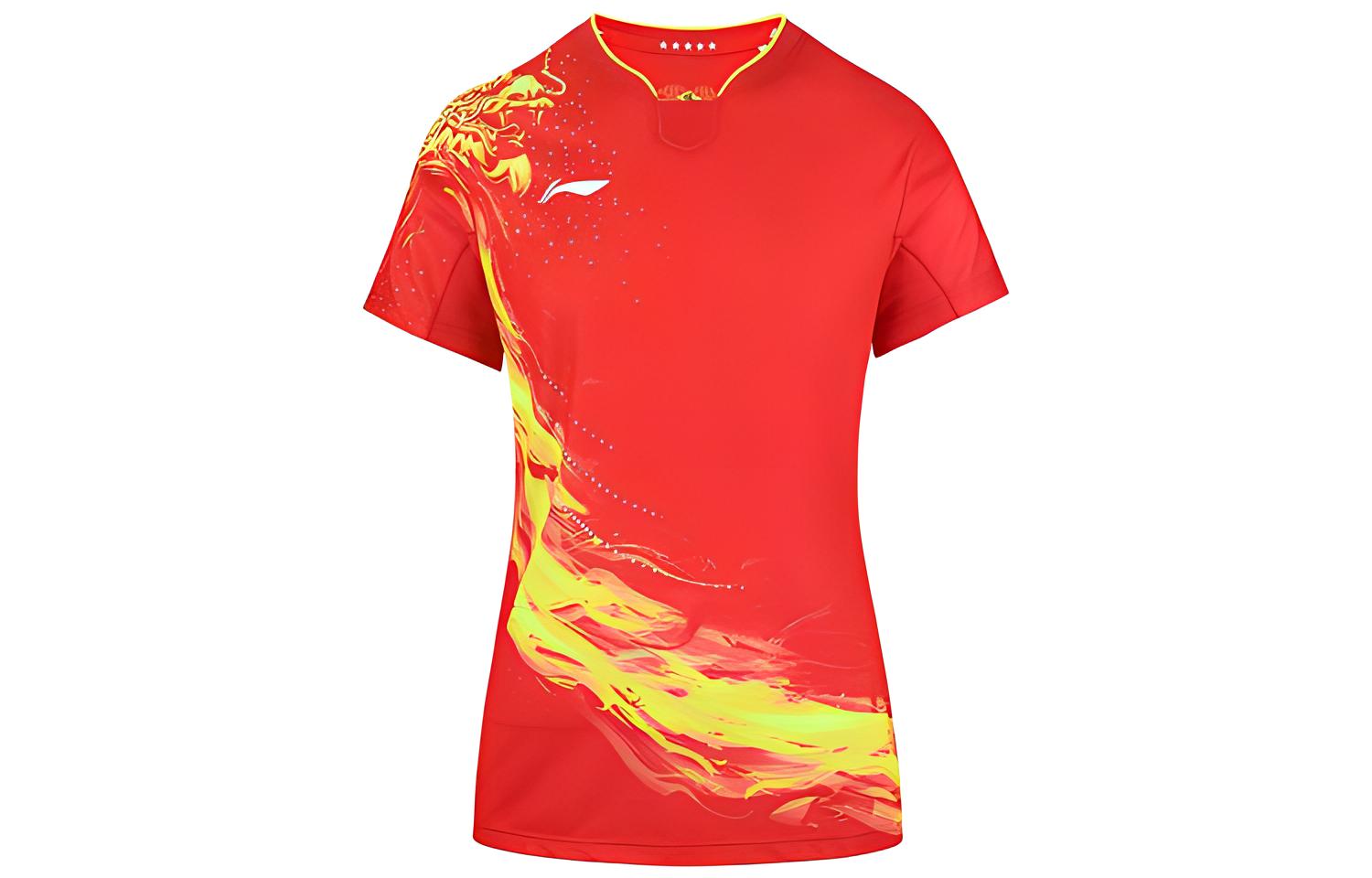 Li Ning Table Tennis Clothing Women s Total Cherry Red V Neck Moderate AAYR358-1 L