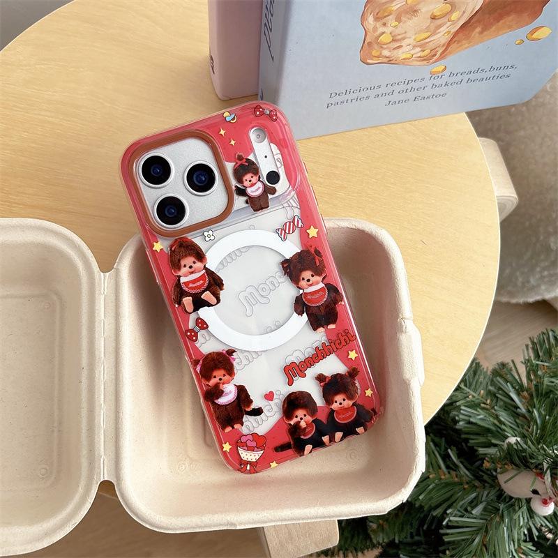 Magnetyczne etui Monchhichi z czerwoną obwódką na iPhone 17/16 Pro Max/15/14