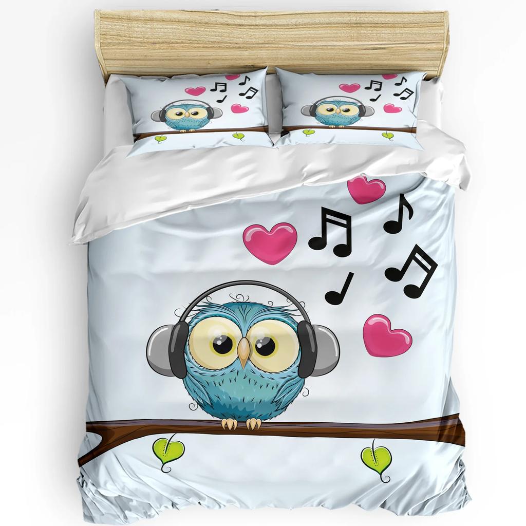 Christmas Cartoon Owl Duvet Cover Bed Bedding Set For Double Home Textile Quilt Cover Pillowcases Bedroom Bedding Set (No Sheet)