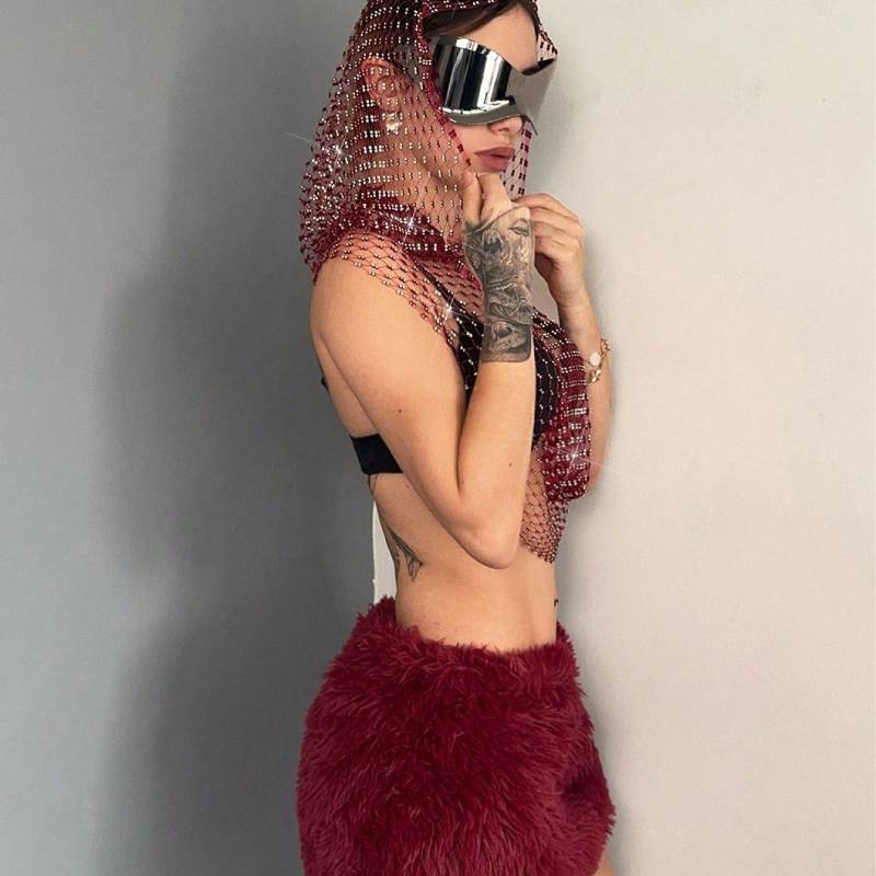 Top Sexy in Rete con Decorazioni di Strass per Nightclub e Festival
