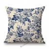 Navy Blue Delft Blue Toile De Jouy Pattern Design Royal Elegant Home Decorative Sofa Throw Pillowcase Cotton Linen Cushion Cover