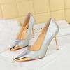 Fashion Luxury Satin Design Women Pumps Sexy Pointed Toe Metal Decoration Thine High Heels Elegant Banquet Mules Shoes for Women Tacones