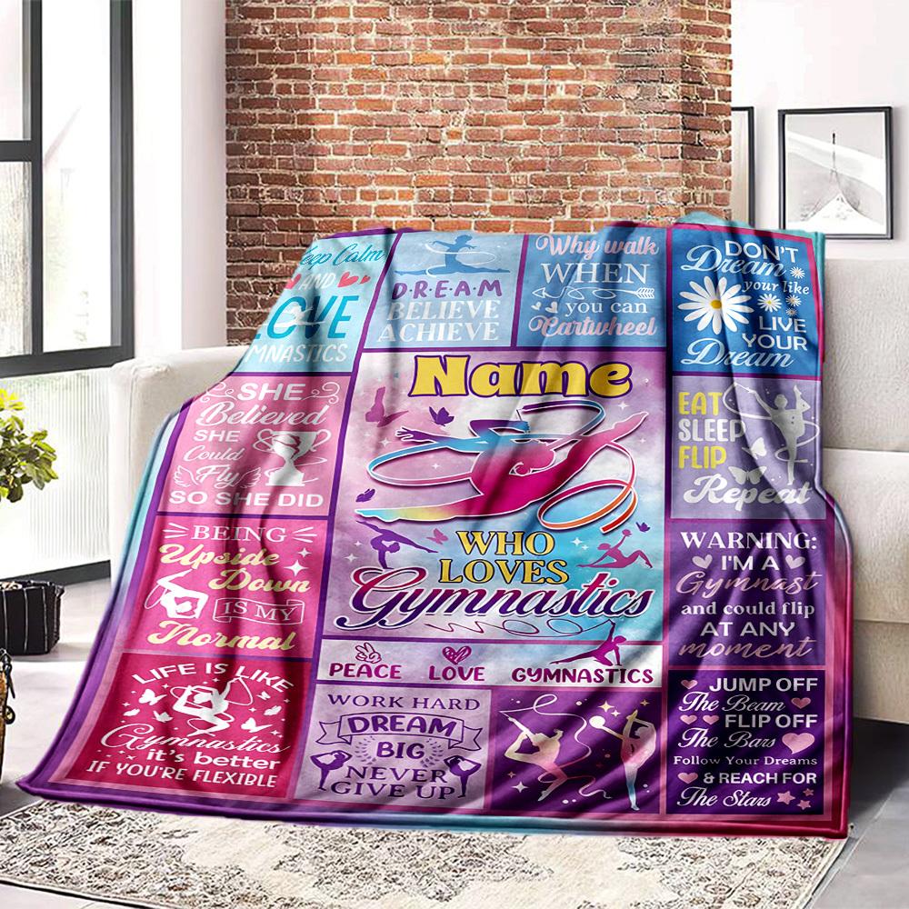 Gymnastics Home Customize Your Name Blankets Soft Cozy Lightweight Allseason Multipurpose Blanket For Picnics Sofas Offices Beds Living Rooms Suitable