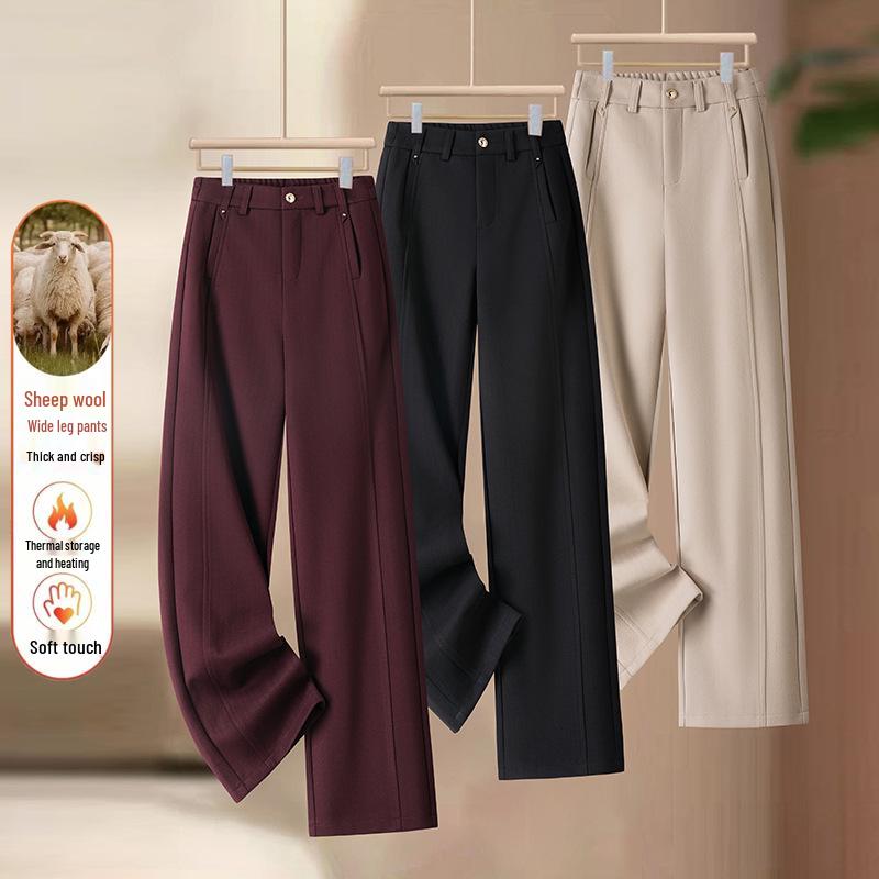 

Women s High Waist Woolen Pants - Autumn/Winter 2024: Elastic, Straight, Narrow, and Wide Leg Options S [Waist 80-95]