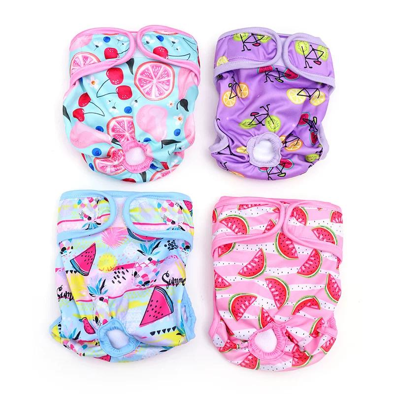 Dog Diapers Physiological Pants Cute Cartoon Print Female Dog Diaper Underwear Cat Sanitary Panties Anti Harassment Washable Reusable Pet Supplies