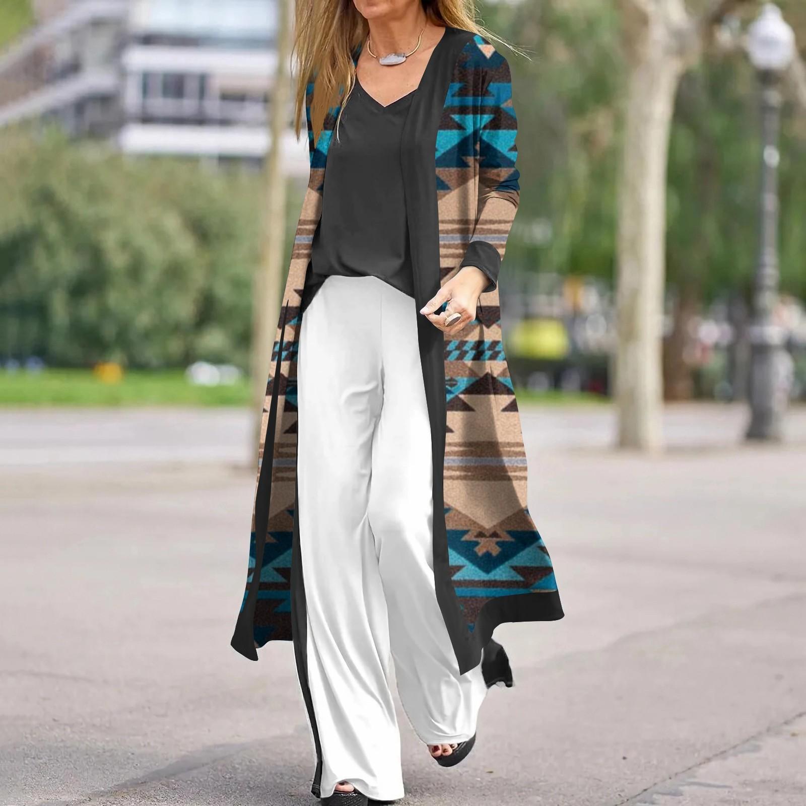 

Длинный рукав для женщин с принтом в стиле ретро, ​​легкая длинная куртка, куртка, кардиган XXL синий