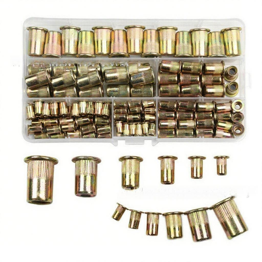 175Pcs Boxed Flat Vertical Grain Rivet Nut M3-M10 Color Zinc Plated Carbon Steel Blind Rivnut Set