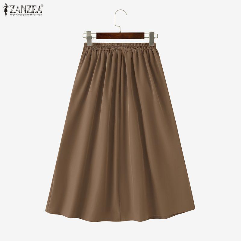 ZANZEA Women Casual Elastic Waist Loose Long Skirts